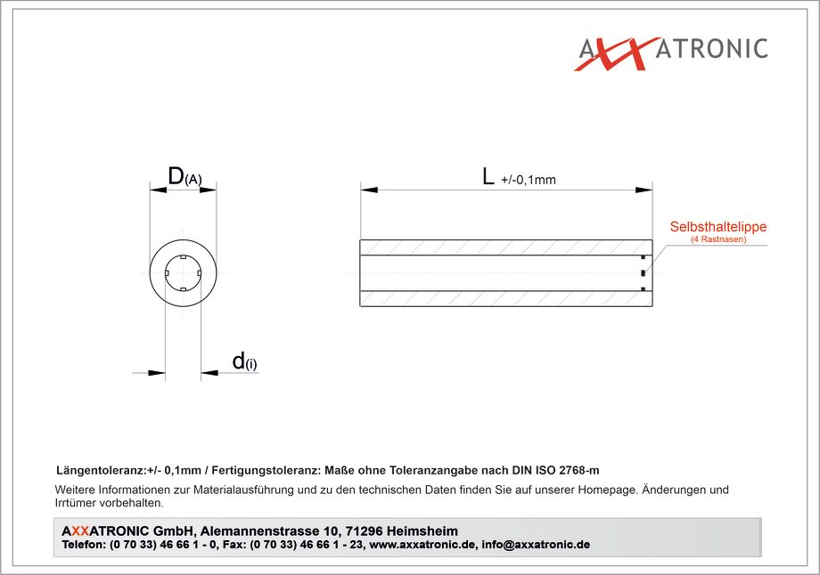 Abstandsrolle AD 10 mm / ID 6,2 mm | Polyamid | ohne Gewinde | Selbsthaltelippe technische Zeichnung