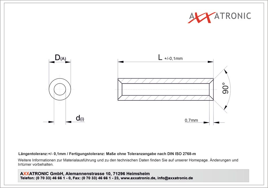 Abstandsrolle AD 7 mm / ID 4,1 mm | Polyamid | ohne Gewinde technische Zeichnung