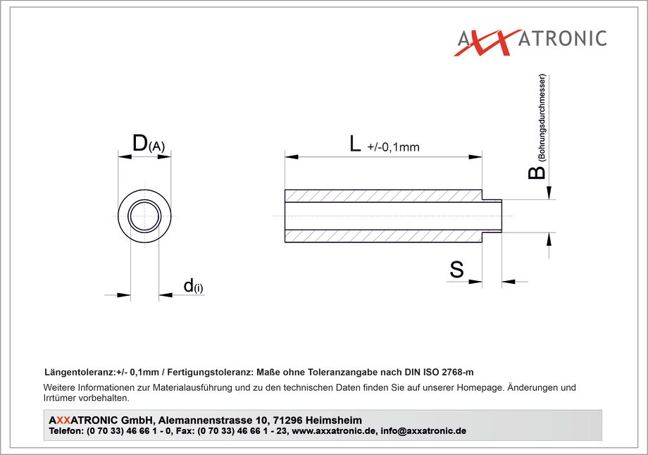 Abstandsrolle AD 6 mm / ID 3,5 mm | Polystyrol | ohne Gewinde technische Zeichnung