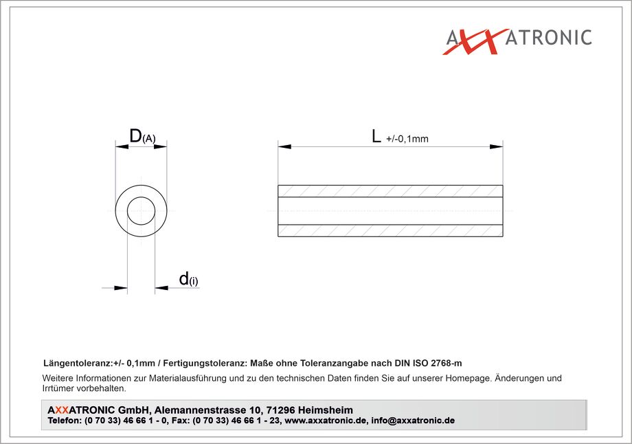 Abstandsrolle AD 10 mm / ID 3,2 mm | Polyamid | ohne Gewinde technische Zeichnung