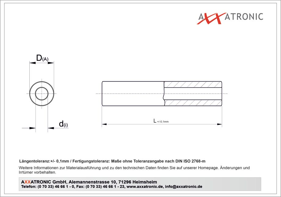 Abstandsrolle AD 10 mm / ID 5,2 mm | Messing vernickelt, ohne Gewinde | ohne Gewinde technische Zeichnung